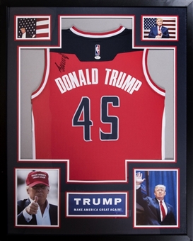 Donald Trump Autographed Washington Wizards #45 "Donald Trump" Framed 43x34 Jersey (JSA)
